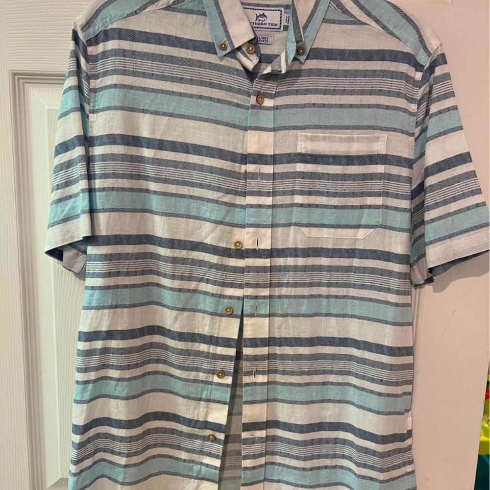 Southern Tide Blue and White Striped Dress Shirt